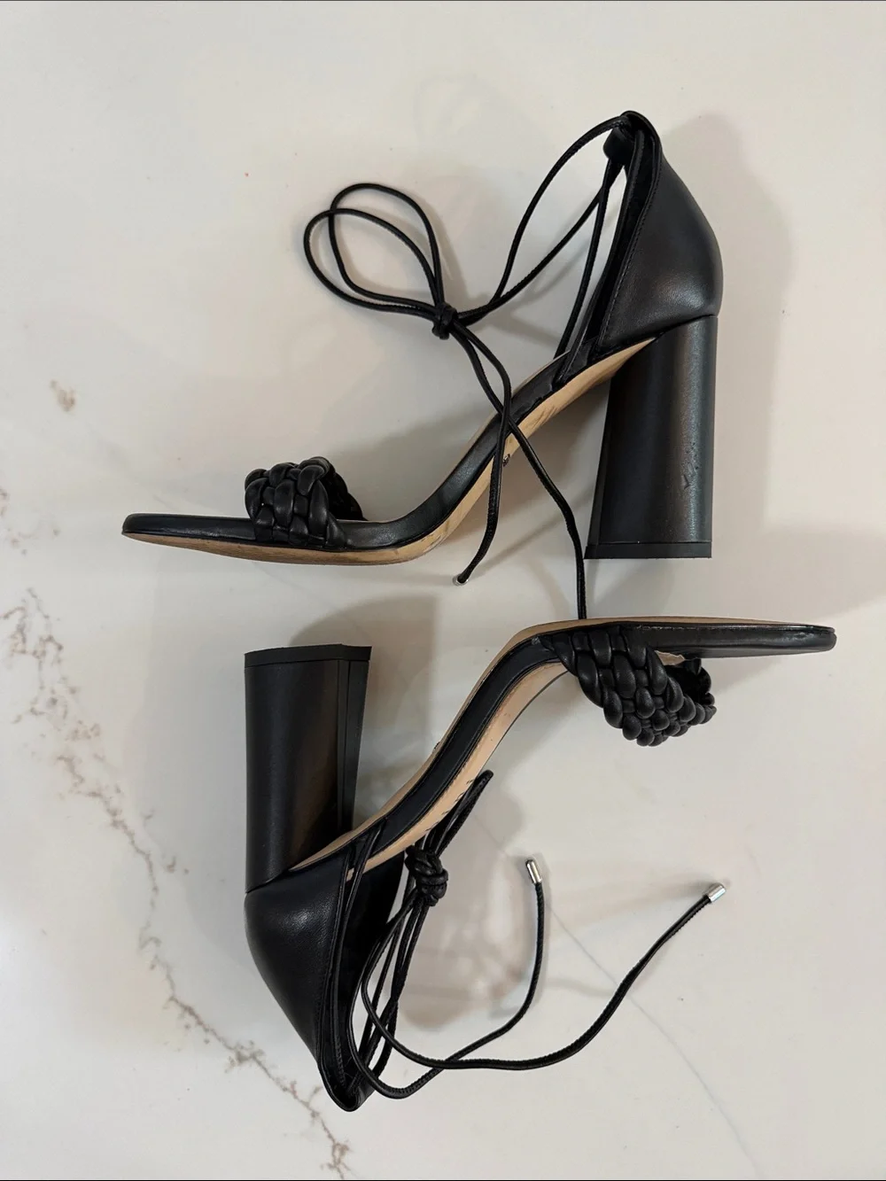Gianni Bini Black Braided Lace-Up Block Heel Sandals